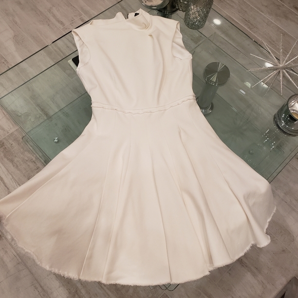 FLASH SALE NWOT - Zara asymmetric neck A-line skater dress in off white. - Picture 1 of 11